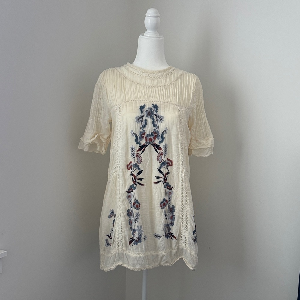 Free People Cream Floral Embroidered Dress